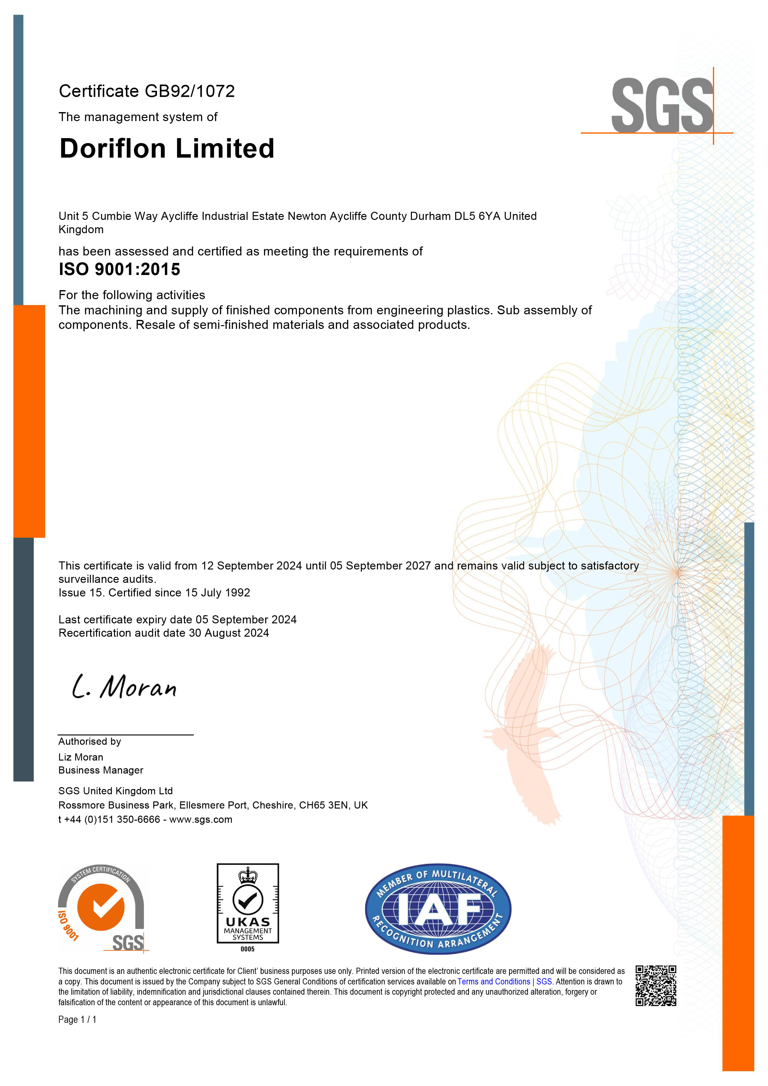 SGS ISO Certificate